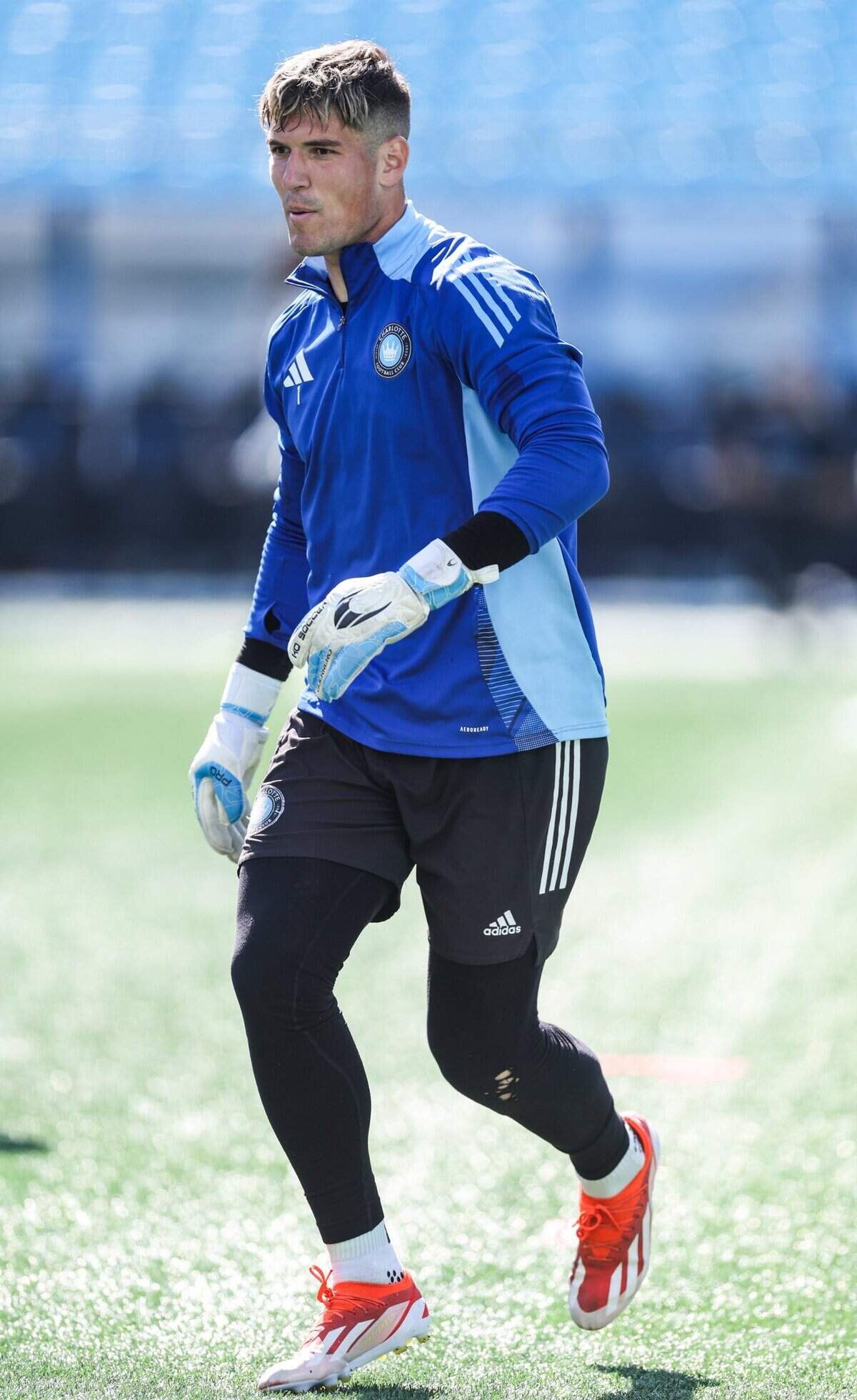 Charlotte FC goalkeeper Kristijan Kahlina runs through drills during an open practice at Bank of America Stadium in Charlotte, NC on Monday, February 24, 2025. This Saturday is Charlotte FC’s home opener versus Atlanta United.