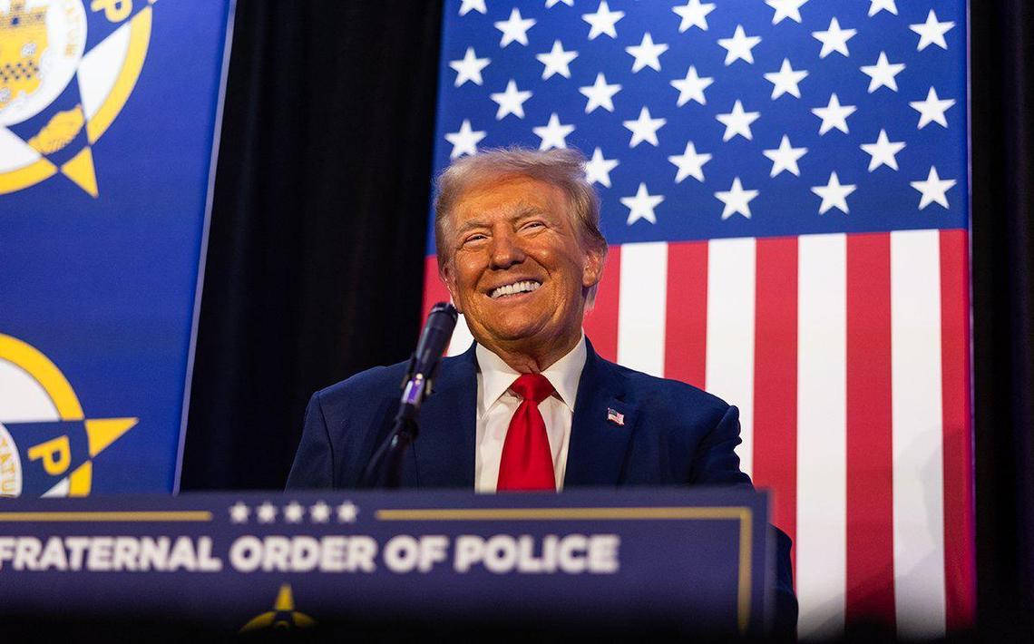 Former President Donald Trump gives remarks to the Fraternal Order of Police in Charlotte, N.C., on Friday, September 6, 2024.