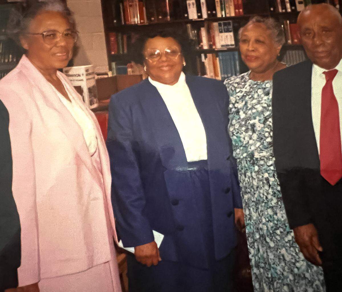 Mangie McQueen with his three daughters Clotelle Fisher, Dorothy Morgan and Sarah Johnson, after an honor society induction ceremony for McQueen’s great-granddaughter Tea Previn.