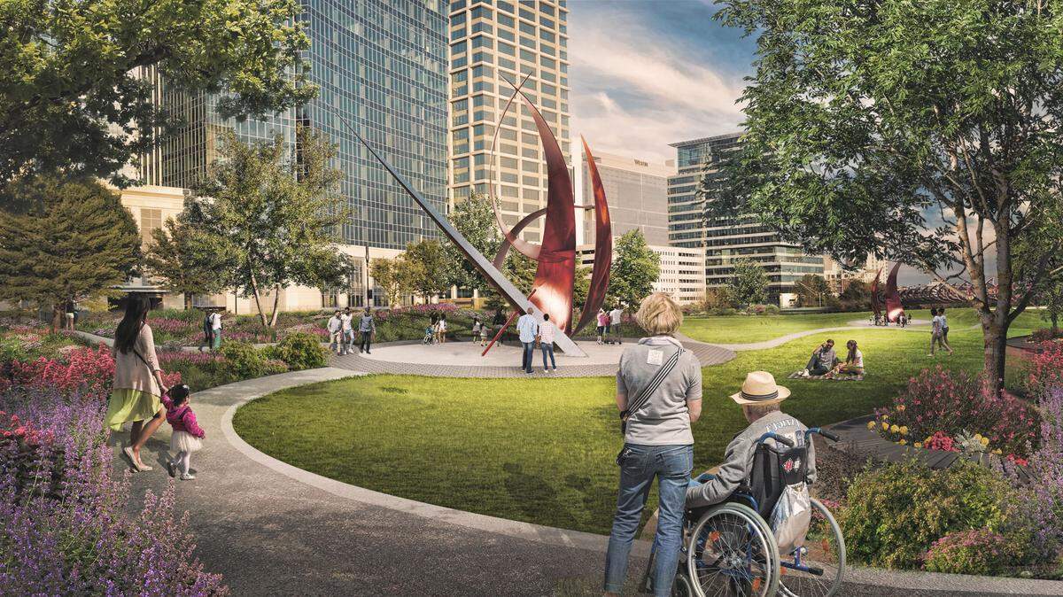 A rendering of the proposed “cap” on top of Interstate 277, which would provide open space and a conection between South End and uptown.