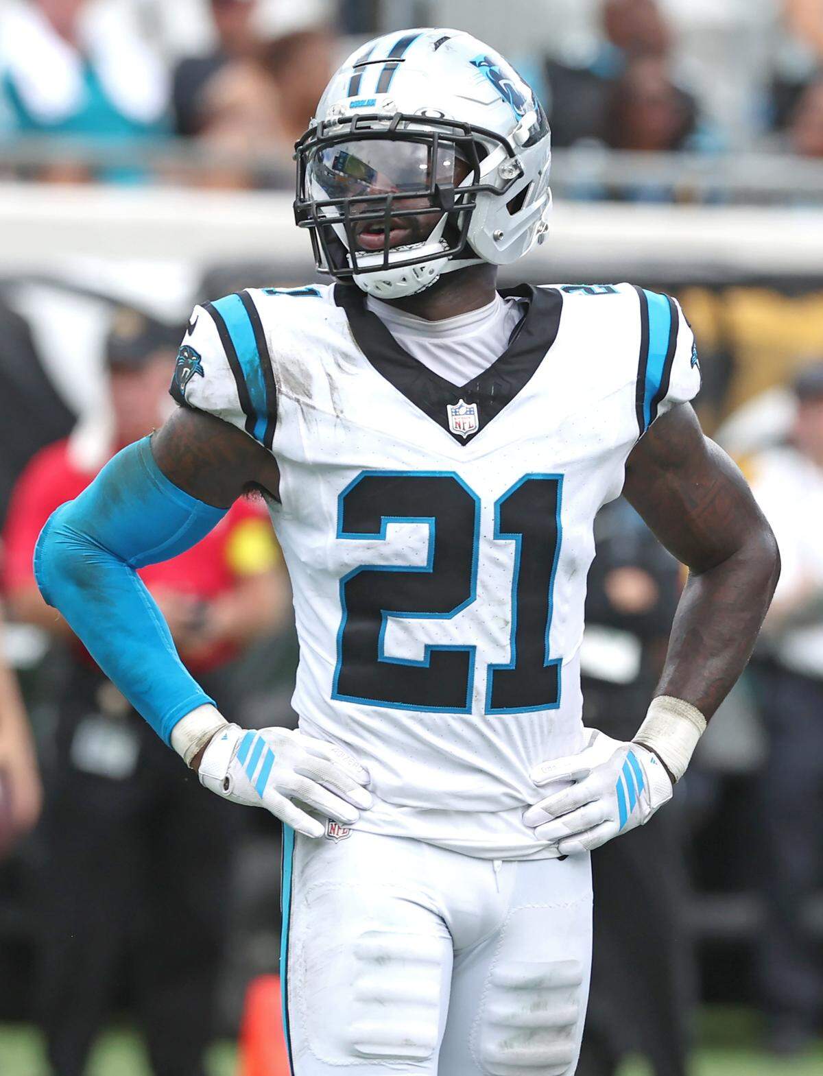 Carolina Panthers safety Nick Scott during action against the Jacksonville Jaguars on Sunday, September 7, 2025 at Everbank Stadium in Jacksonville, Florida. The Jaguars defeated the Panthers 26-10.