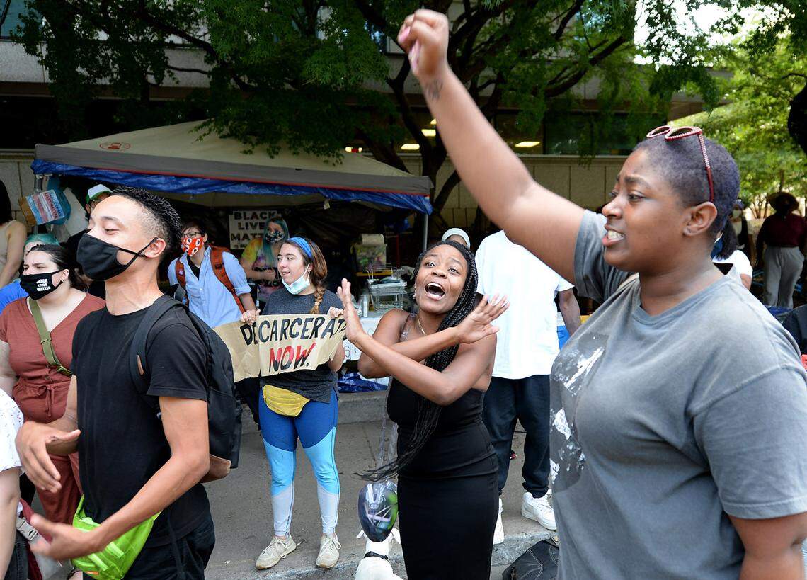 Members of Charlotte’s jail support in front of the Mecklenburg County Detention Center in Charlotte, NC on Tuesday, August 18, 2020.