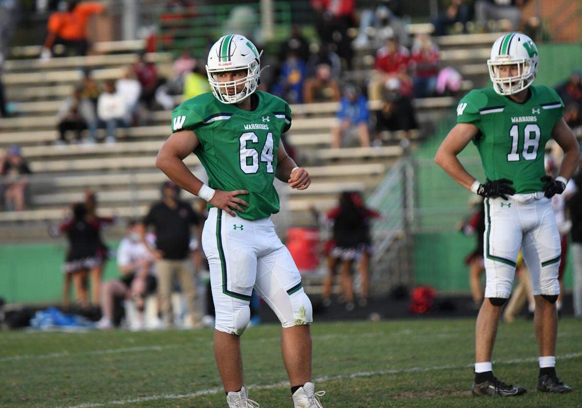 Josh Moraja, No. 64, at a Weddington High game his junior year of high school.