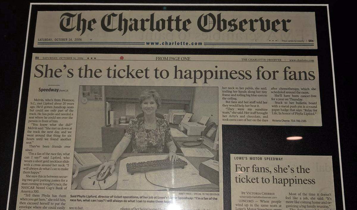 Phylis Lipford was featured in The Charlotte Observer on Oct. 14, 2006.