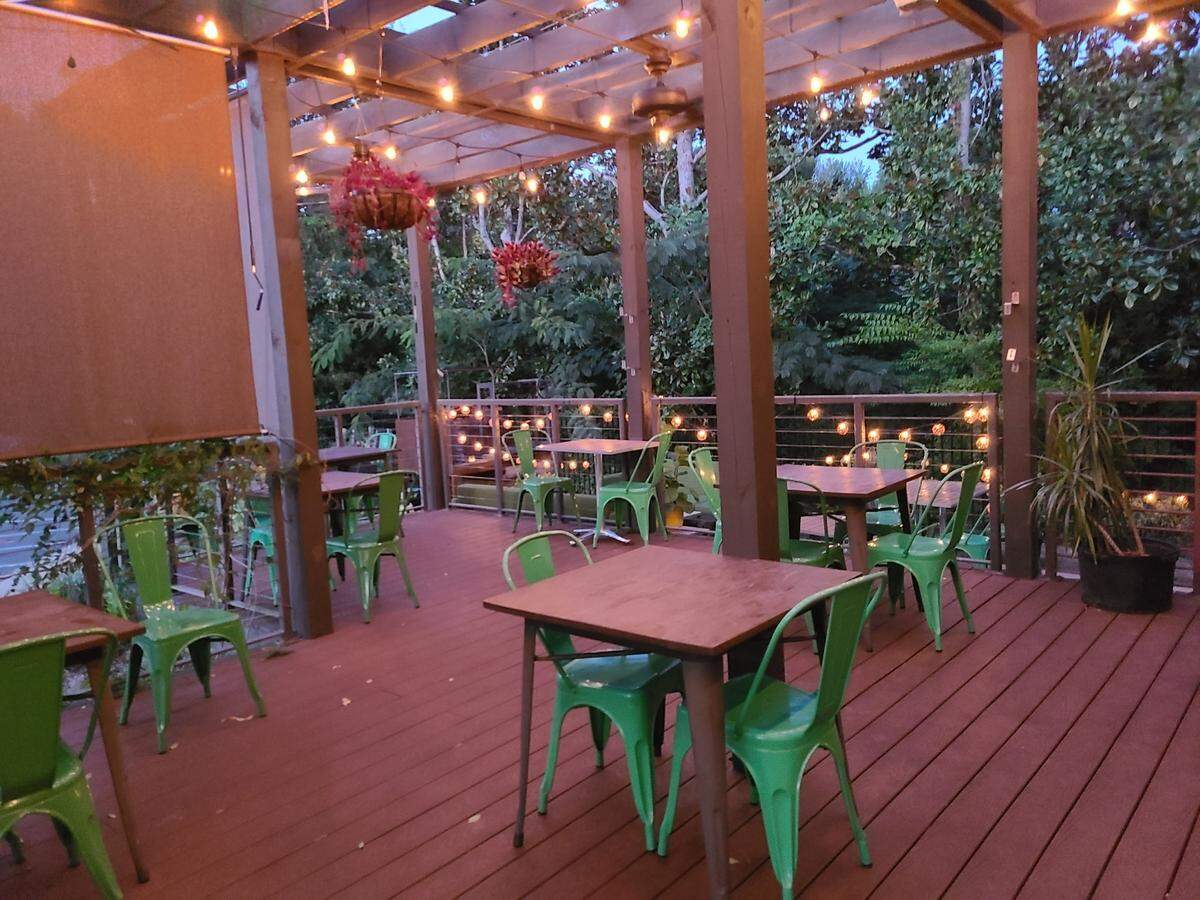 Blankets are available to rent on the heated patio at Flour Shop for guests needing a little extra warmth.