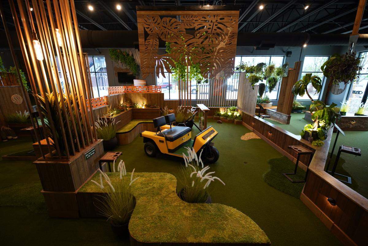 Stroke has a mini-golf course inside of its 1970s-style lounge.
