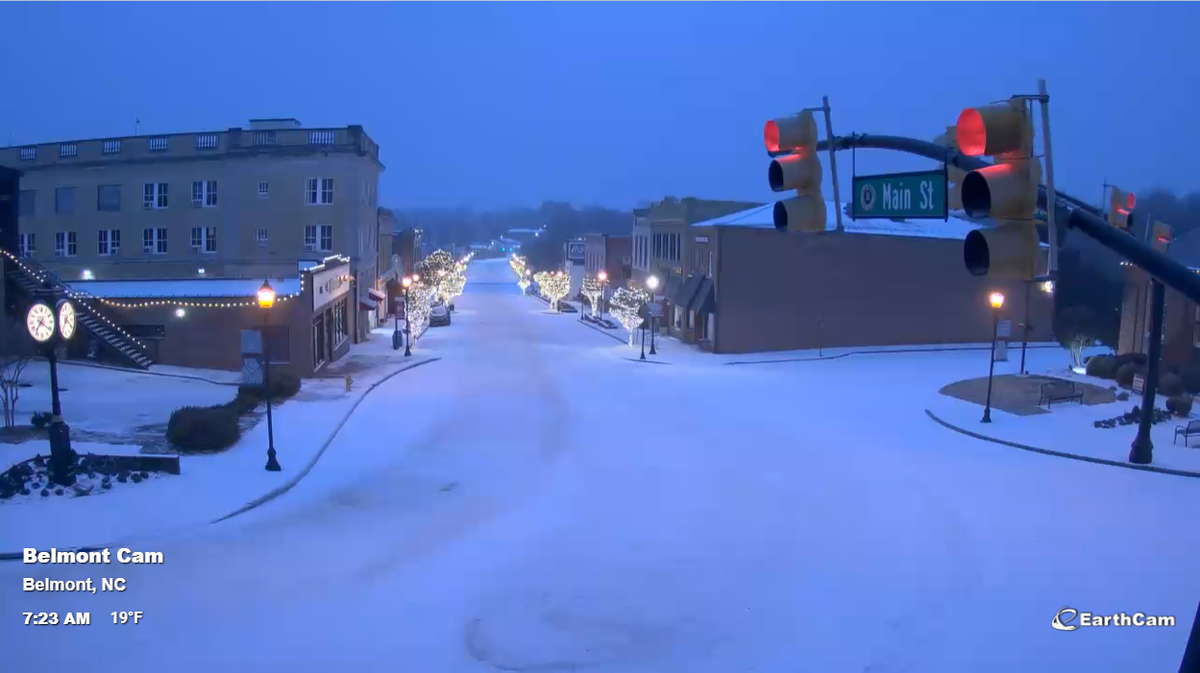 This is a view of Main Street in Belmont early Sunday. A layer of sleet and ice is beginning for form on streets in the region.  