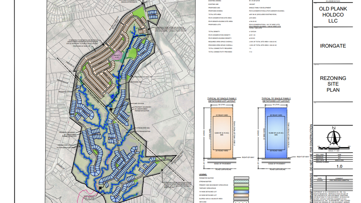 The site plan for the proposed 600-home subdivision in Iron Station.
