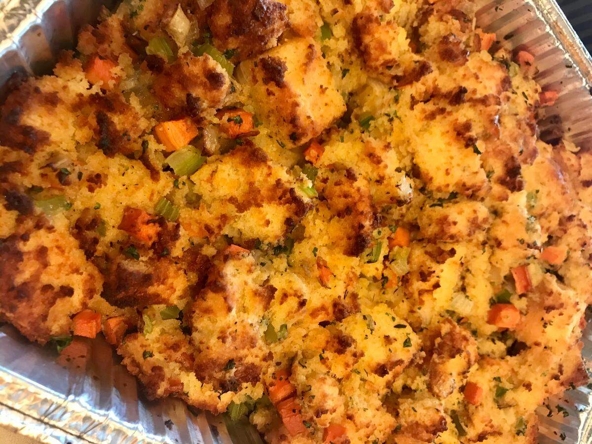 Chef Alyssa’s Classic Stuffing with corn bread, sage and roasted vegetable stock.