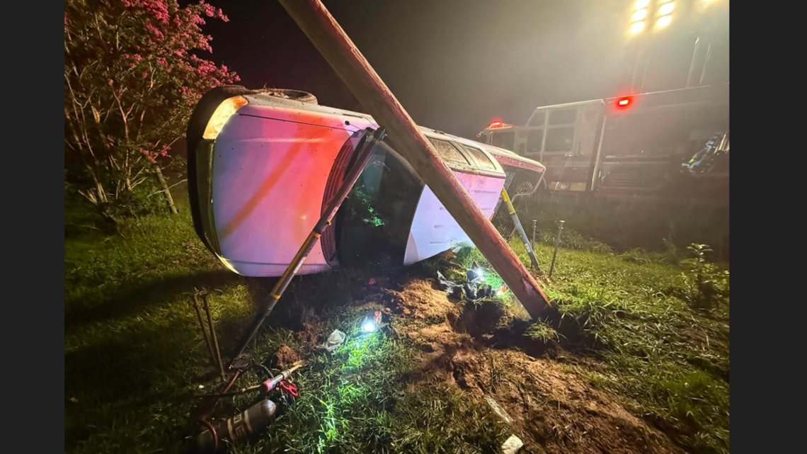 Driver ejected during crash found pinned under fallen power pole, NC rescuers say