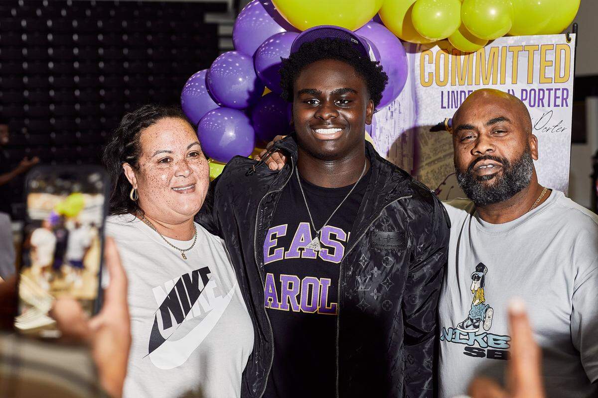 Hough High's LJ Porter, a top high school football recruit in North Carolina, announces his college decision to East Carolina at Hough High School in Cornelius, NC.