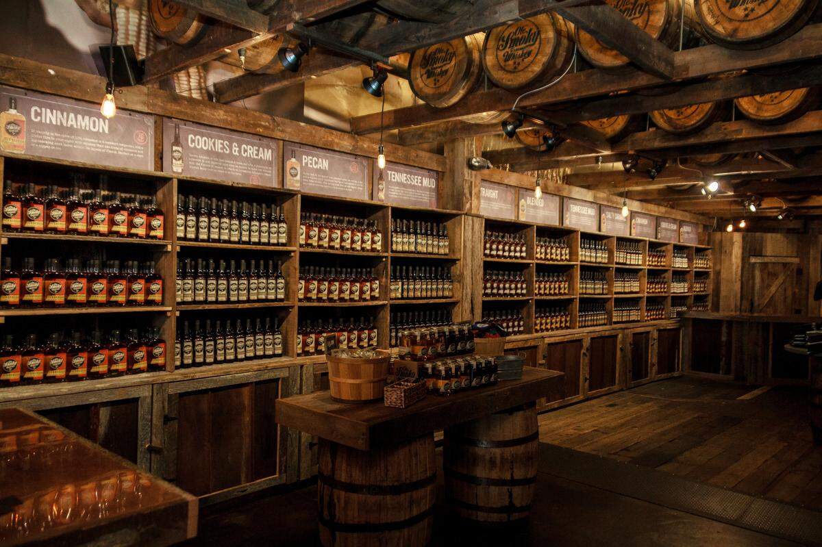 Take your pick from more than a dozen flavors of whiskey available at Ole Smoky Tennessee Moonshine.