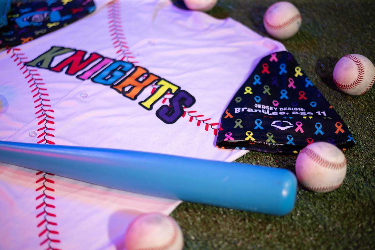 Brantlee Mumford, an 11-year-old Levine Children’s Hospital patient, designed these jerseys the Charlotte Knights will wear on Saturday, June 22, 2024, in Charlotte, N.C.