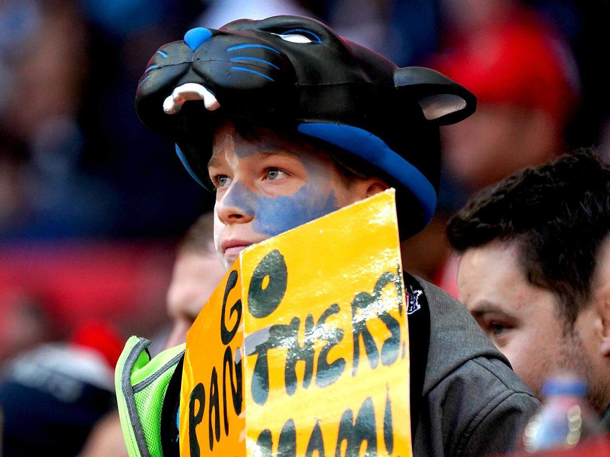 A Carolina Panthers’ fan watches the team play the Tampa Bay Buccaneers at Tottenham Hotspur Stadium in London. The Panthers – and the NFL as a whole – hope to build a worldwide brand.