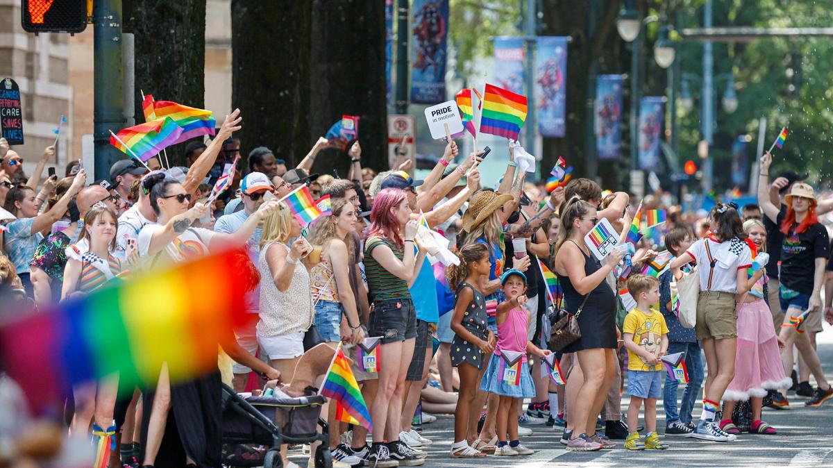 Spectators fill Tryon Street to watch the Charlotte Pride Parade in Charlotte, N.C., Sunday, Aug. 20, 2023. (Photo: Nell Redmond)
