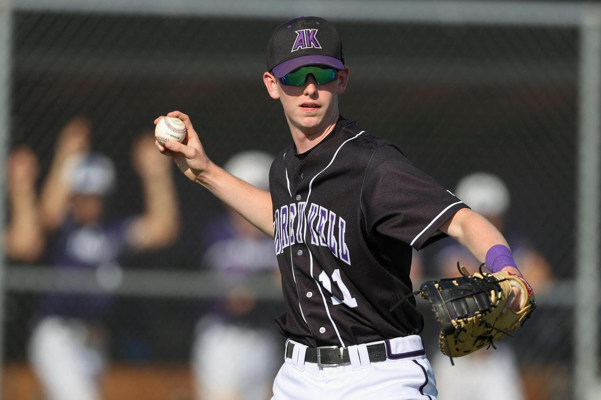 Ardrey Kell infielder Jacob Kirby throws out a Porter Ridge baserunner in a first round NCHSAA 4A playoff game in Indian Trail, N.C., Tuesday, June 15, 2021.
