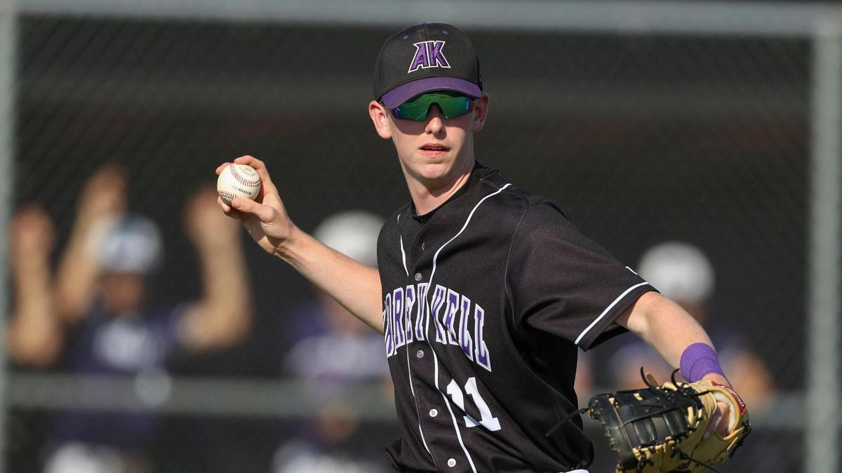 Ardrey Kell infielder Jacob Kirby throws out a Porter Ridge baserunner in a first round NCHSAA 4A playoff game in Indian Trail, N.C., Tuesday, June 15, 2021.