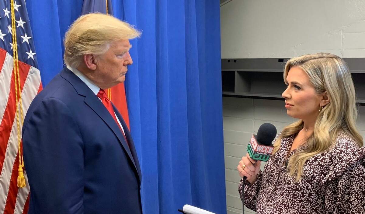 Morgan Fogarty interviewing President Donald Trump in Charlotte in March.