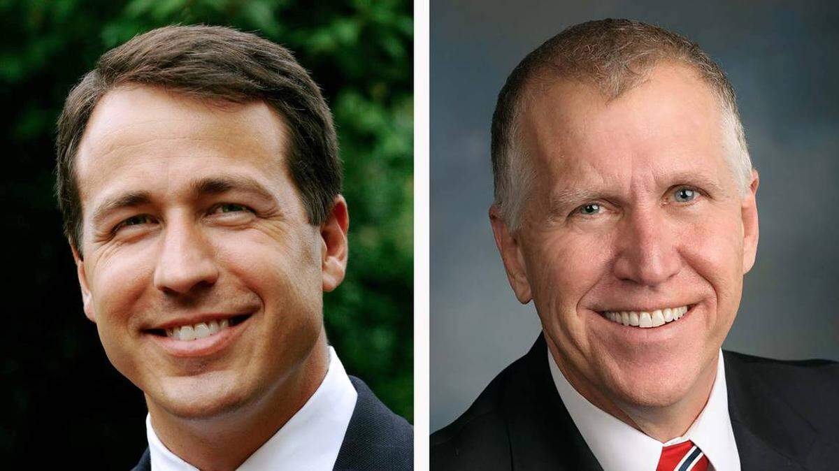 Democrat Cal Cunningham (left) faces incumbent Republican Sen. Thom Tillis for a seat in the US Senate.