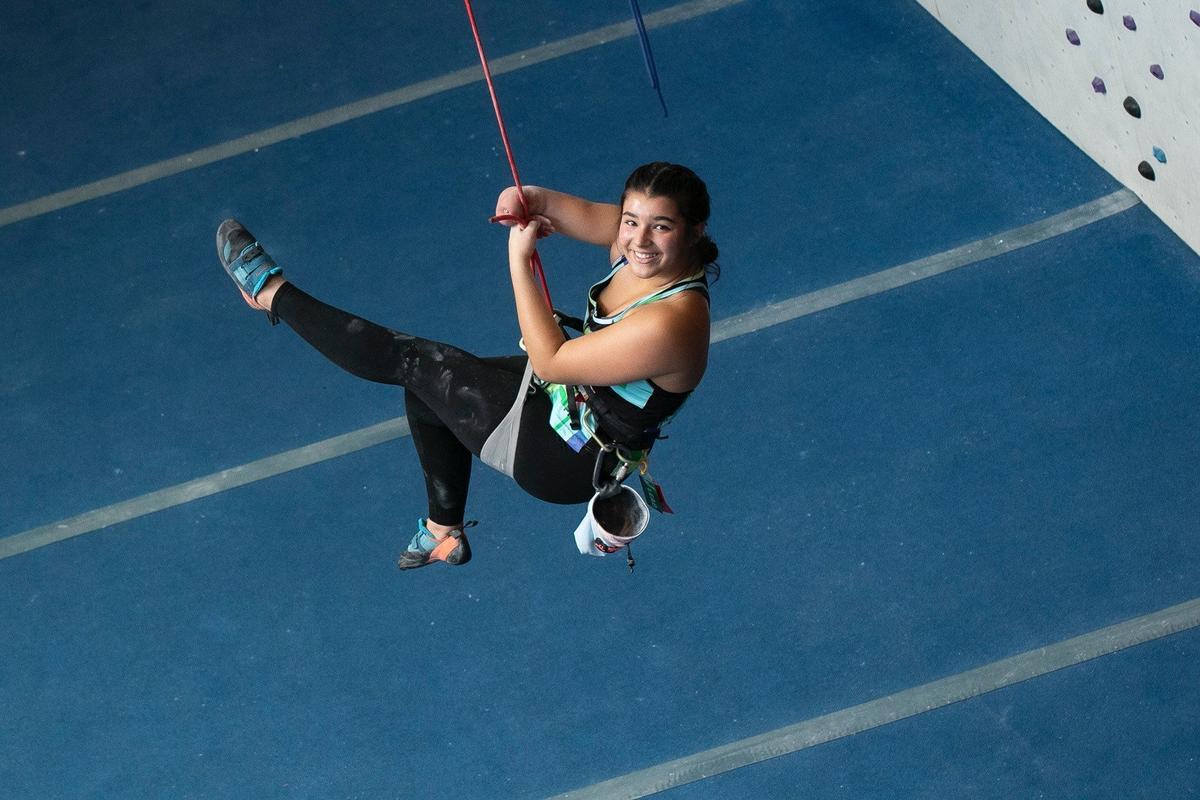 Giovanna Dubuc practices climbing at Inner Peaks in Charlotte on Friday, July 09, 2021. The Charlotte teen earned a silver medal at the Paraclimbing National Championships and will be competing in October in Los Angeles at the Paraclimbing World Cup of 2021. Giovanna had amniotic band syndrome and was born without the lower part of her right arm.