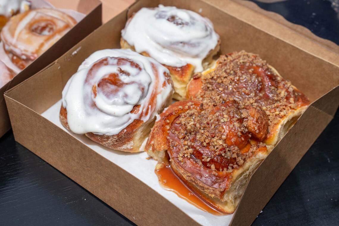 Beyond Amazing Donuts’ classic cinnamon rolls and caramel pecan rolls.