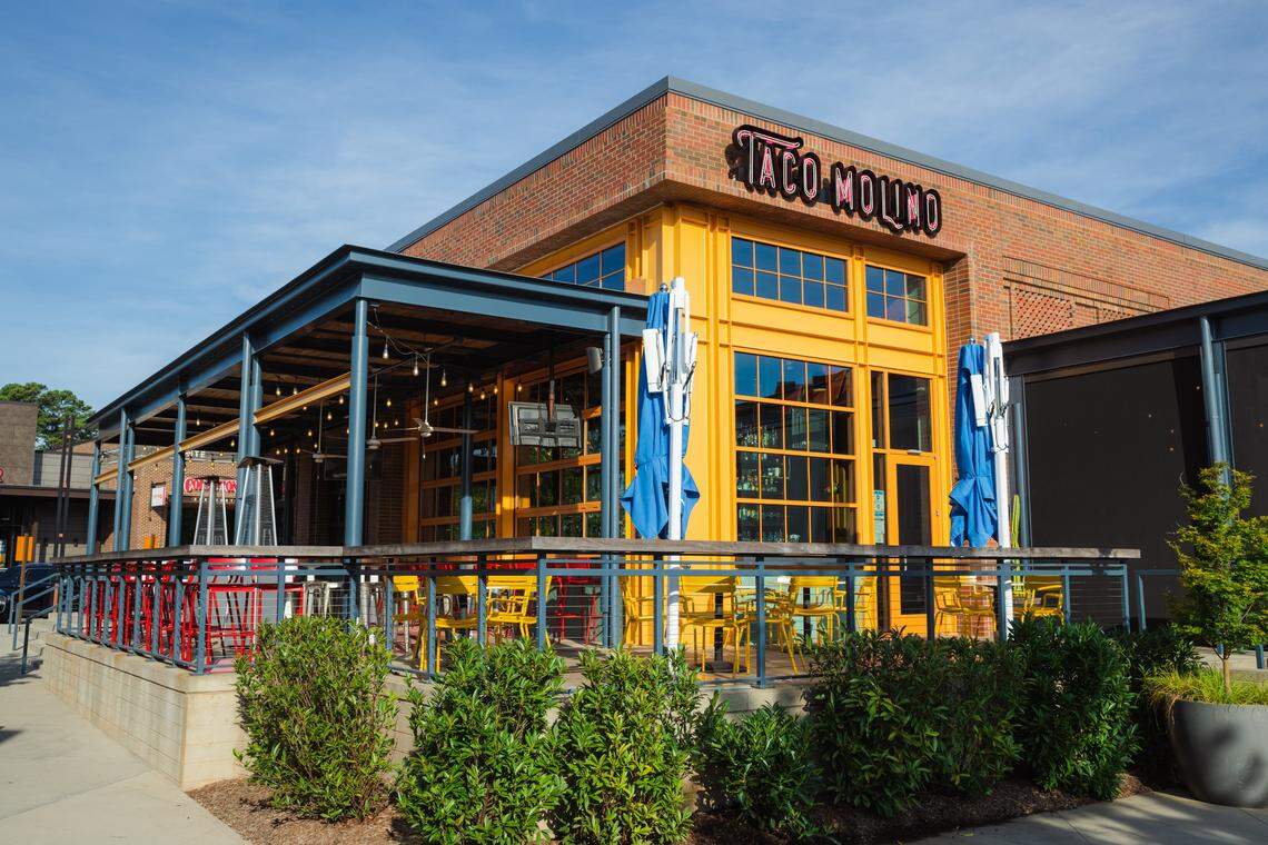 Taco Molino has heated patios overlooking the water at Kingsley in Fort Mill.