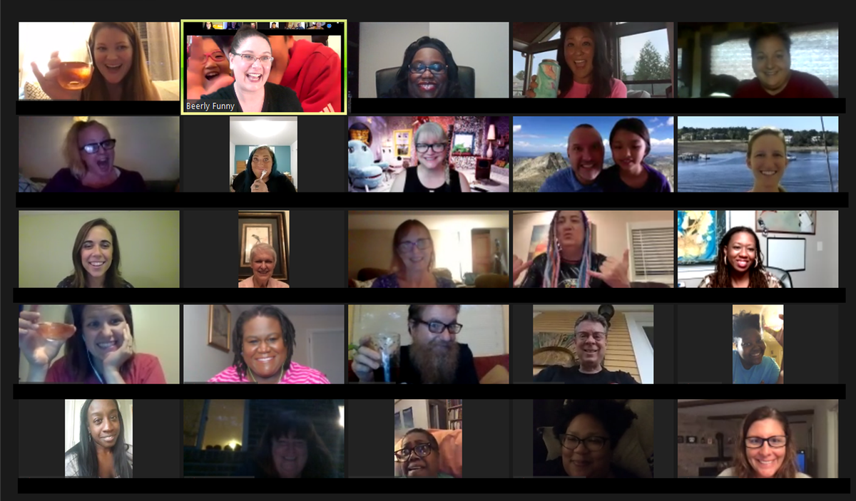 A gallery view of some of those who participated in Lauren Ansley’s July 23 “Virtually Hilarious Ladies Night Comedy Show,” a Zoom event. Through her Beerly Funny comedy shows Ansley turns local venues like breweries, restaurants, and now virtual platforms into comedy clubs.