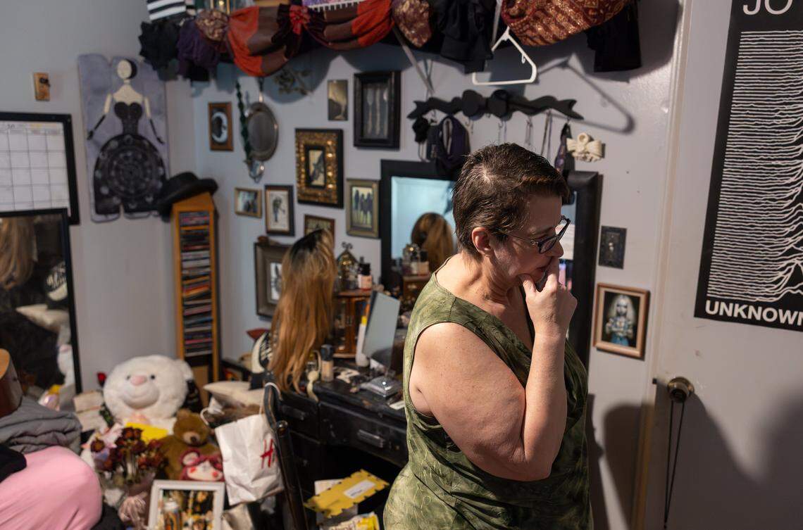 Mia Alderman stands in the bedroom of her granddaughter Mary Collins in Charlotte on Wednesday, September 24, 2025. Collins was fatally stabbed in 2020. Alderman has left the room as it was the day Collins was killed in a NoDa apartment.