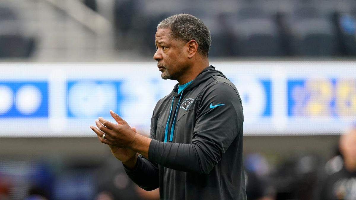 Carolina Panthers head coach Steve Wilks walks on the field before an NFL football game Sunday, Oct. 16, 2022, in Inglewood, Calif.