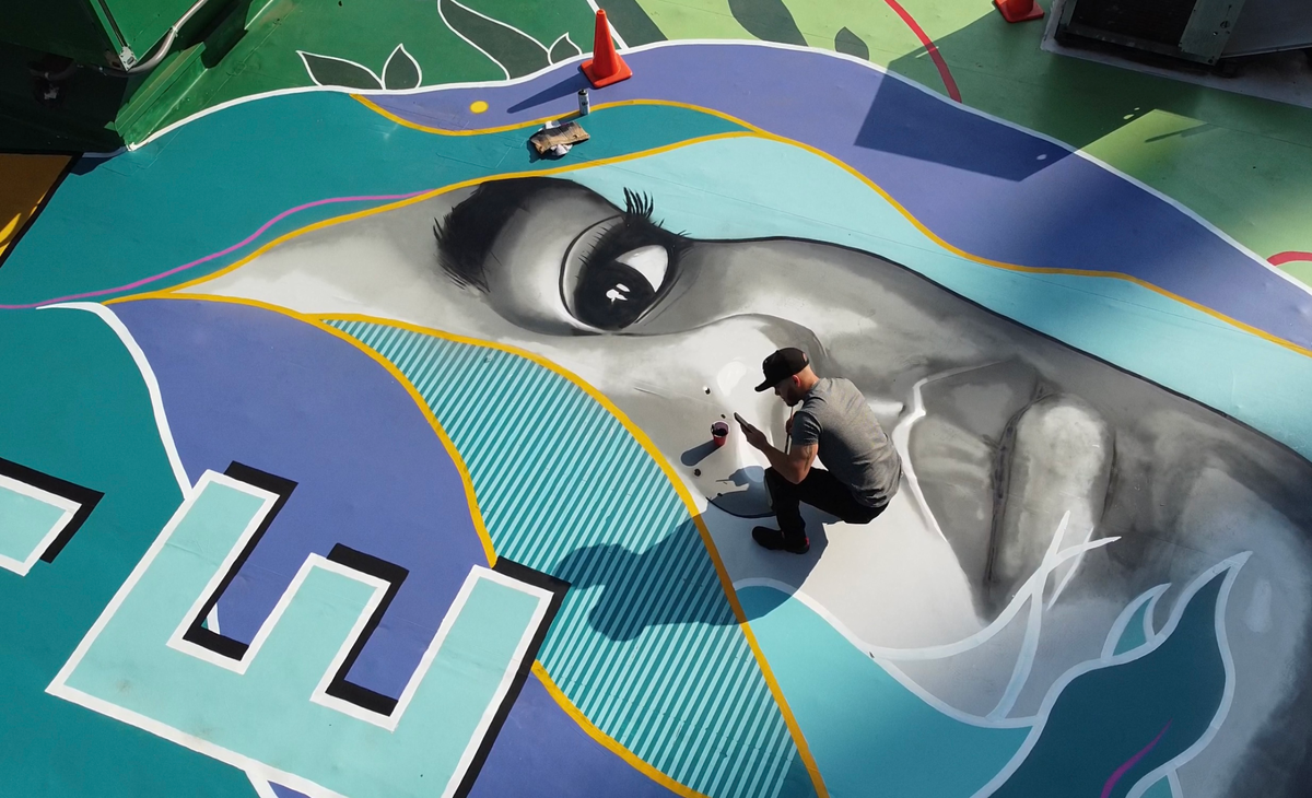 COVID-19 delayed Alex Duncan’s mural, which is best seen from the Binaco Tower.