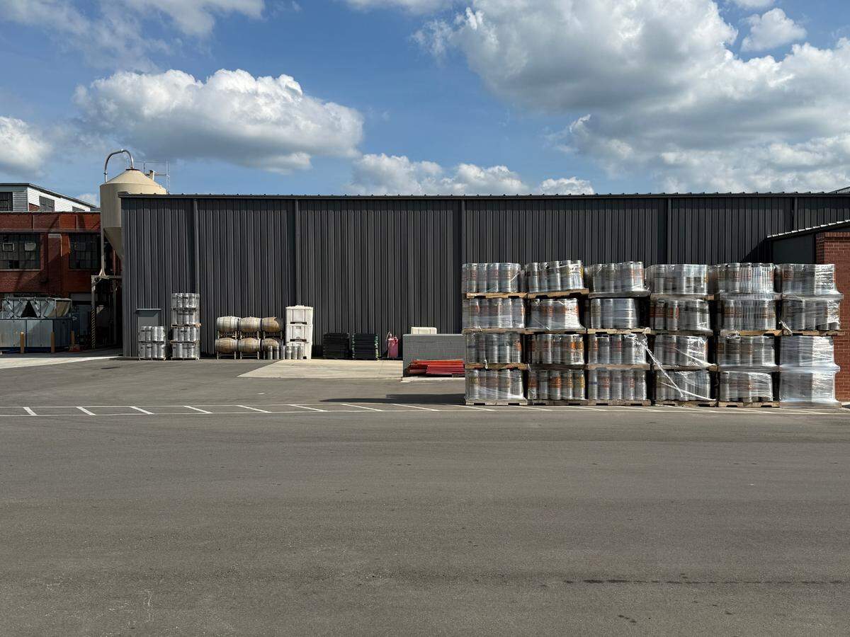 Aluminum and steel containers sit outside NoDa Brewing in Charlotte.