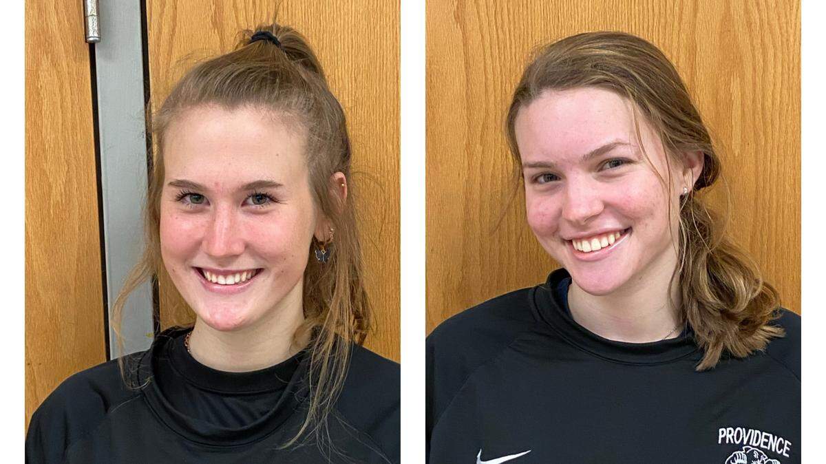 Providence High volleyball stars Katie Cruise (left) and Madison Cail have led the Panthers to the SoMECK conference championship. The Panthers begin the NC state playoffs Tuesday