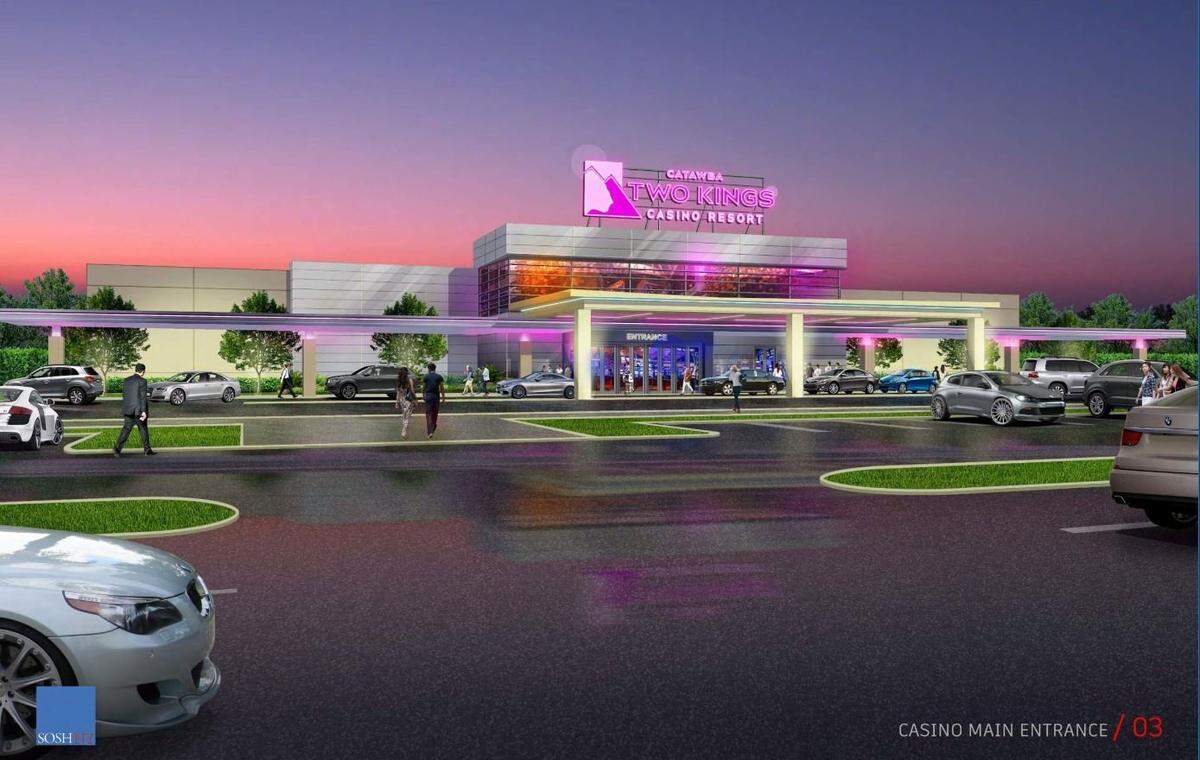 Rendering of the main entrance to the introductory facility the Catawba Indian Nation plans to open in fall 2021 for its Two Kings Casino and Resort in Kings Mountain.