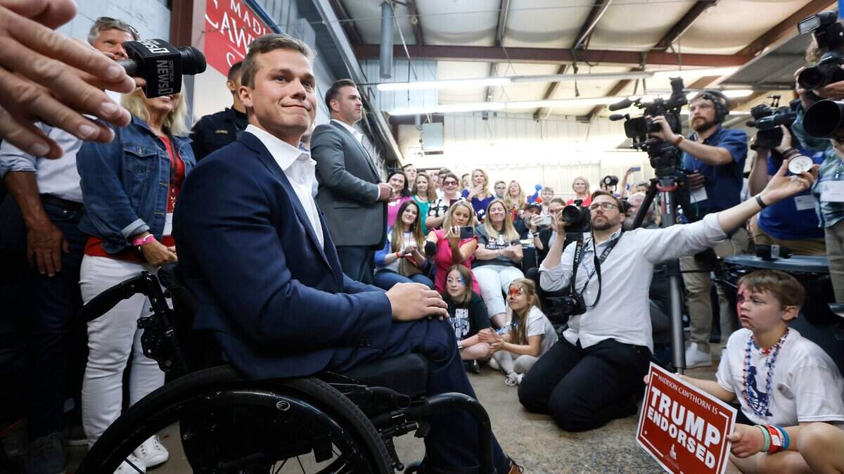 Madison Cawthorn, a Republican, represented western North Carolina in Congress for one term before losing his 2022 primary to Chuck Edwards. He’s pictured here at his election campaign headquarters in Hendersonville on May 17, 2022.