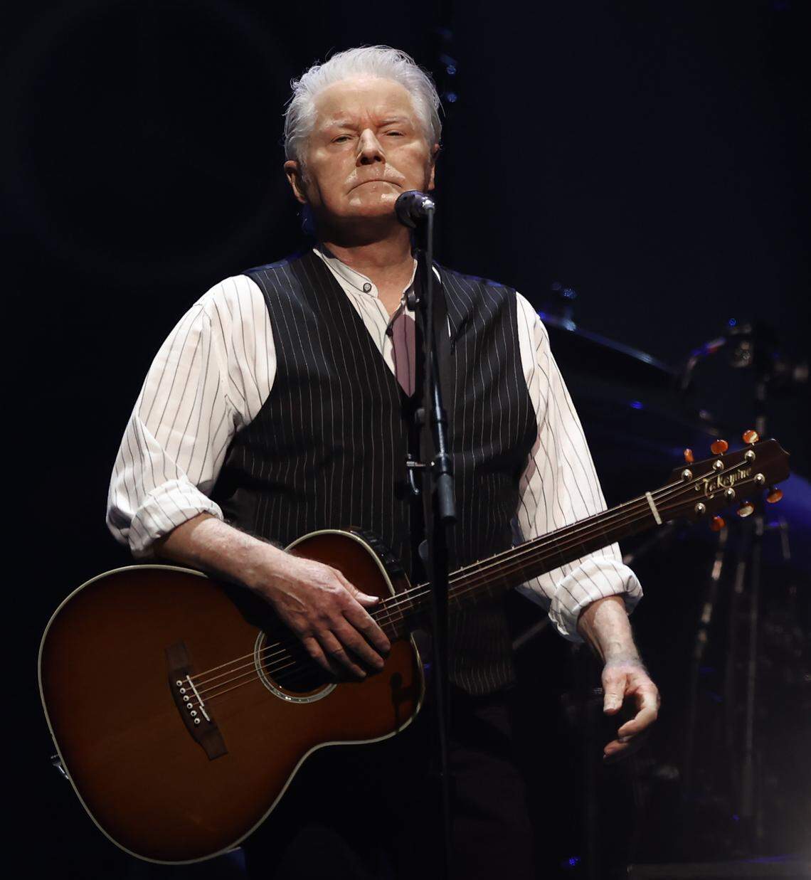 Don Henley soaks in the applause following the Eagles first song Seven Bridges Road at Spectrum Center in Charlotte, NC on Tuesday, November 7, 2023. The band is hosting their “The Long Goodbye” tour.
