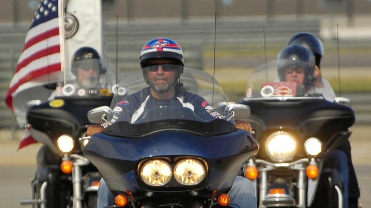 Kyle Petty leads his Victory Junction charity ride into Texas Motor Speedway in 2012. More than 175 riders traveled over 2,500 miles from Napa, Calif., to finish at the speedway in Fort Worth, Texas.