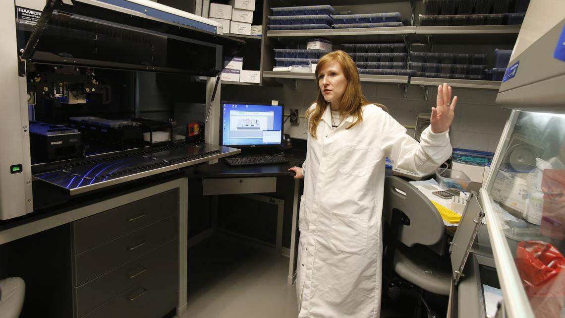 Crystal Kissel, a former DNA technical leader with the York County Sheriff’s Office, shows the lab in this 2014 file photo. Kissel has filed a lawsuit against the office alleging sex discrimination.