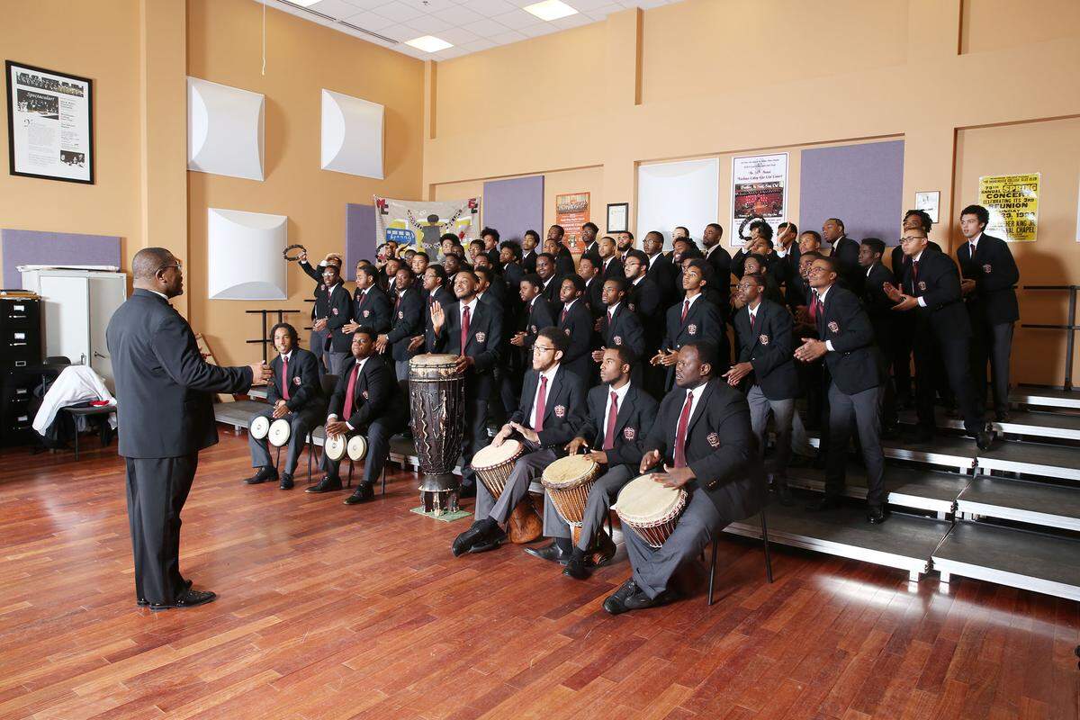 The Morehouse College Glee Club preps for a performance.