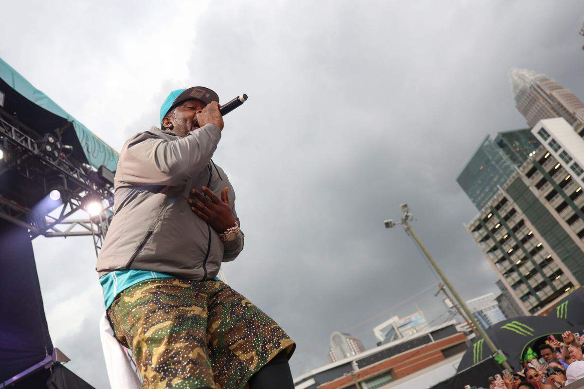 Petey Pablo performs at Lovin’ Life Music Fest on Saturday, May 3, just before a thunderstorm cut his show short.