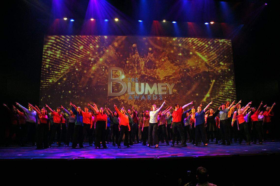 Students performing in the 2024 Blumey Awards ceremony May 26 at Belk Theater.
