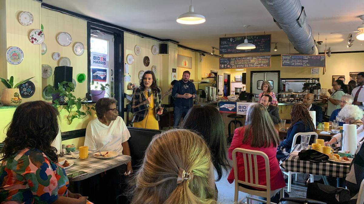 Michigan Gov. Gretchen Whitmer speaks at a Democratic Women of Mecklenburg County event at dish in Plaza Midwood on Monday, June 3.