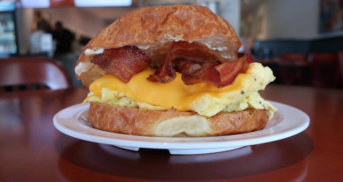 A bacon, egg and cheese breakfast sandwich at Harper’s Cafe.