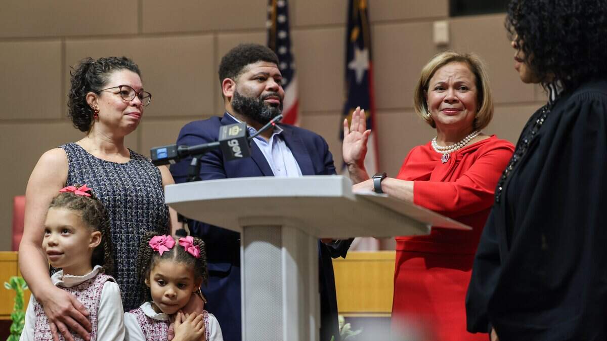 Mayor Vi Lyles has announced plans to resign June 30, and the council is working to find a replacement to serve as interim mayor until her term expires. This file photo shows Lyles being sworn in for another term in 2023.