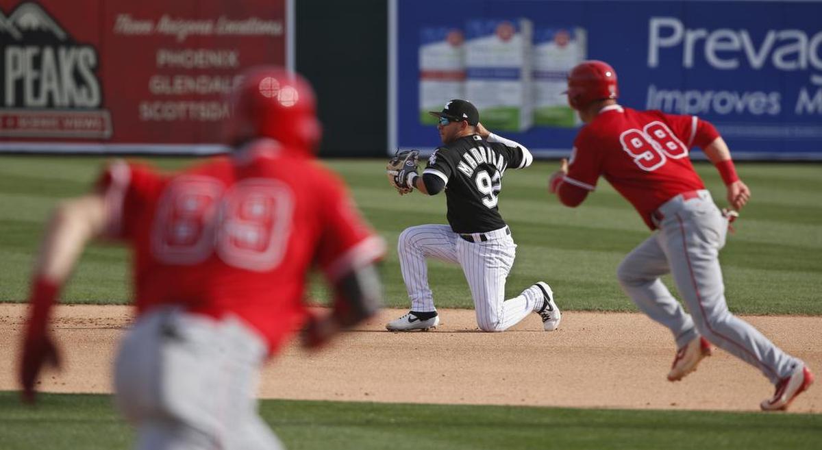 Chicago White Sox prospect Nick Madrigal, middle, likely will start the season with Class A Winston-Salem, but team officials hope the second baseman reaches Class AAA Charlotte this summer.