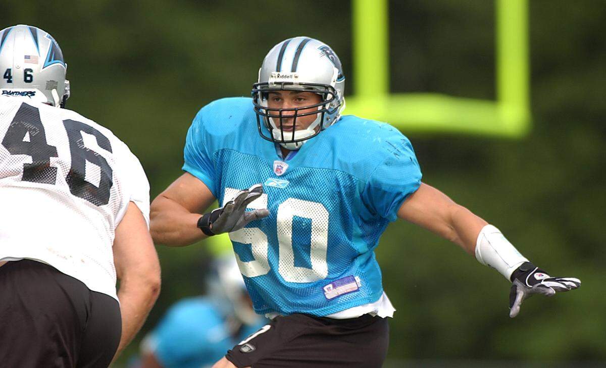 Then-rookie linebacker Vinny Ciurciu works during Carolina Panthers training camp in Spartanburg, S.C., in August 2003 to make the roster after his collegiate career at Boston College.
