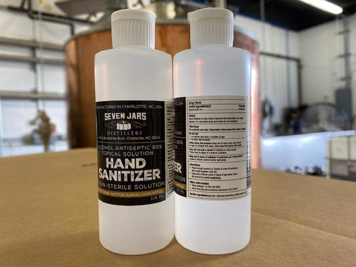 Seven Jars Distillery normally distills rum, vodka and bourbon, but it’s exclusively producing sanitizer right now.