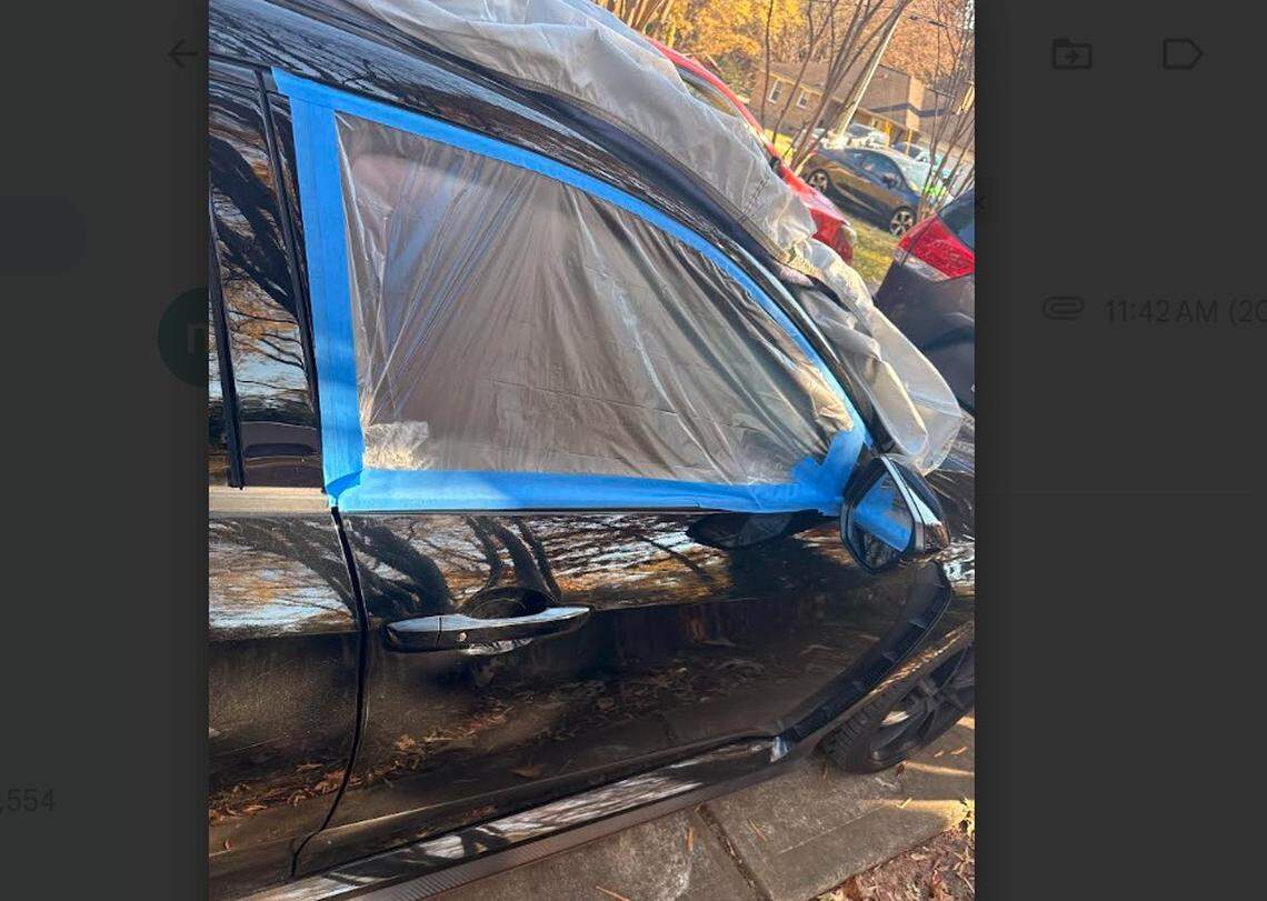 Cristobal Maltos said glass sprayed into his face and eyes when agents broke the front windows of his car on Monday, Nov. 17, 2025. They shattered his mirror, dented his door and used a crowbar to pry it open, he said.