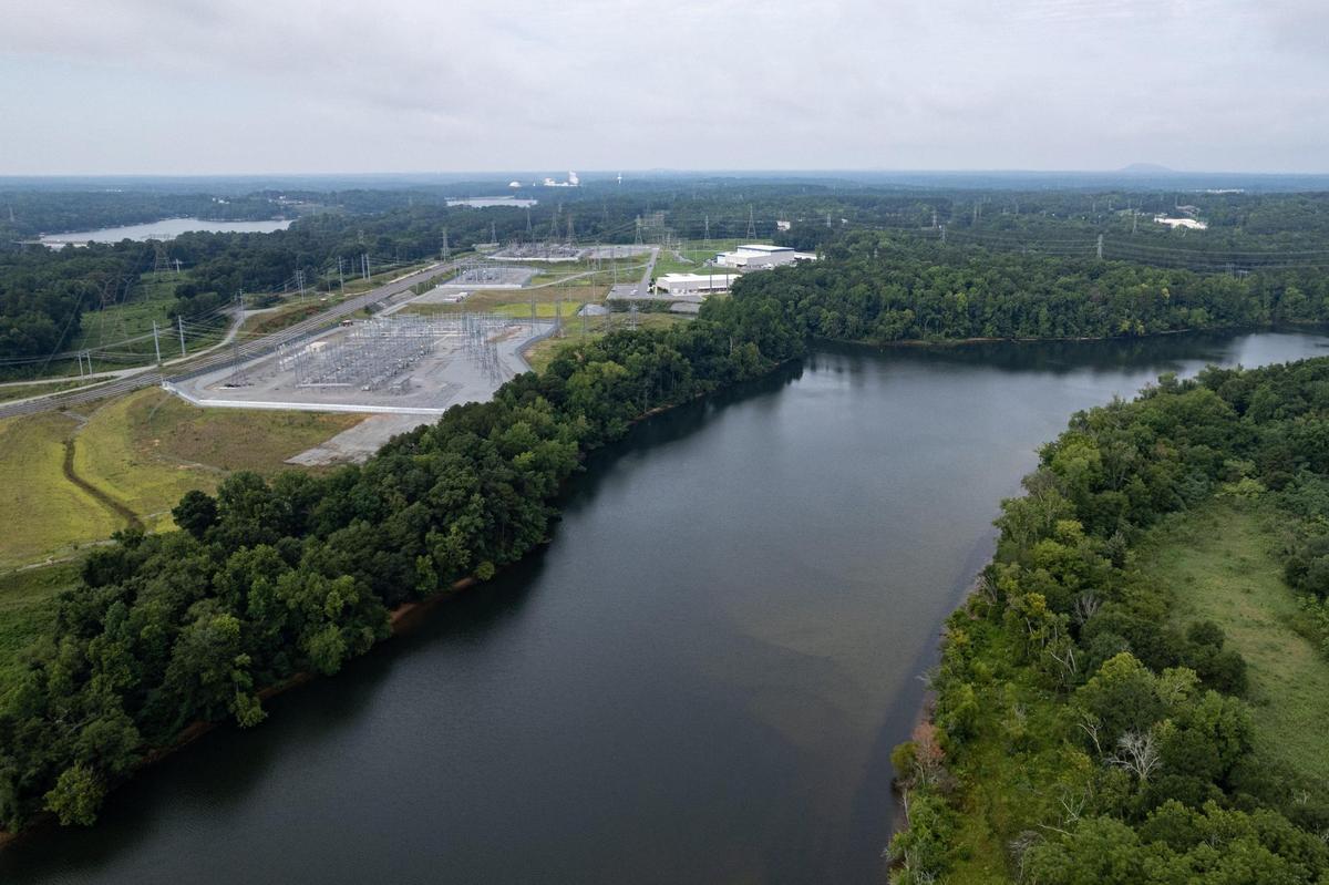 Remnants of the former Riverbend Steam Station sit alongside the Catawba River.