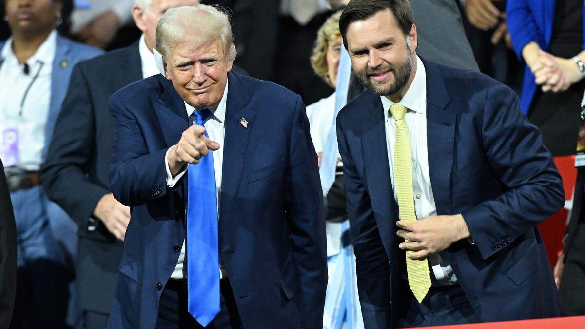 Former President Donald Trump and his vice presidential pick, JD Vance in the VIP box during the second night of the Republican National Convention in Milwaukee, Wis. on July 16, 2024.