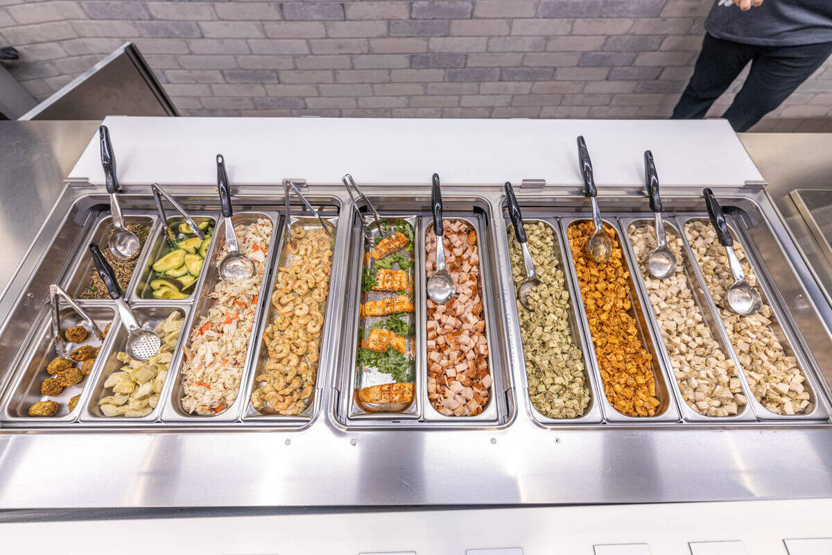 Salata has a variety of protein options including falafel, crab, shrimp, salmon and chicken.
